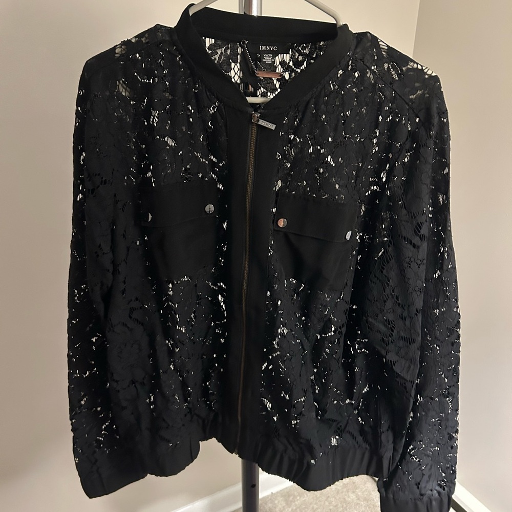 Black lace bomber jacket size XL IMNYC